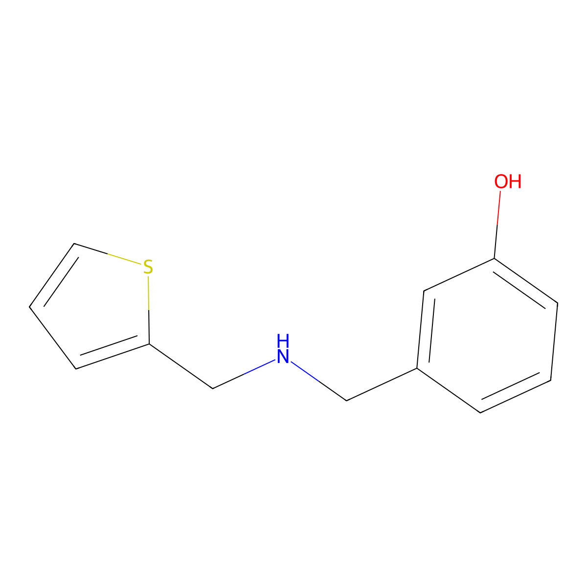 3-{[(Thiophen-2-ylmethyl)amino]methyl}phenol molecular structure, CAS 1038229-56-9