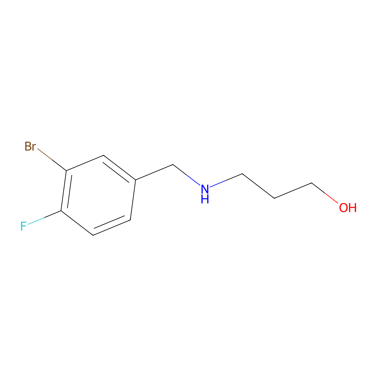 3-{[(3-Bromo-4-fluorophenyl)methyl]amino}propan-1-ol molecular structure, CAS 1038230-98-6