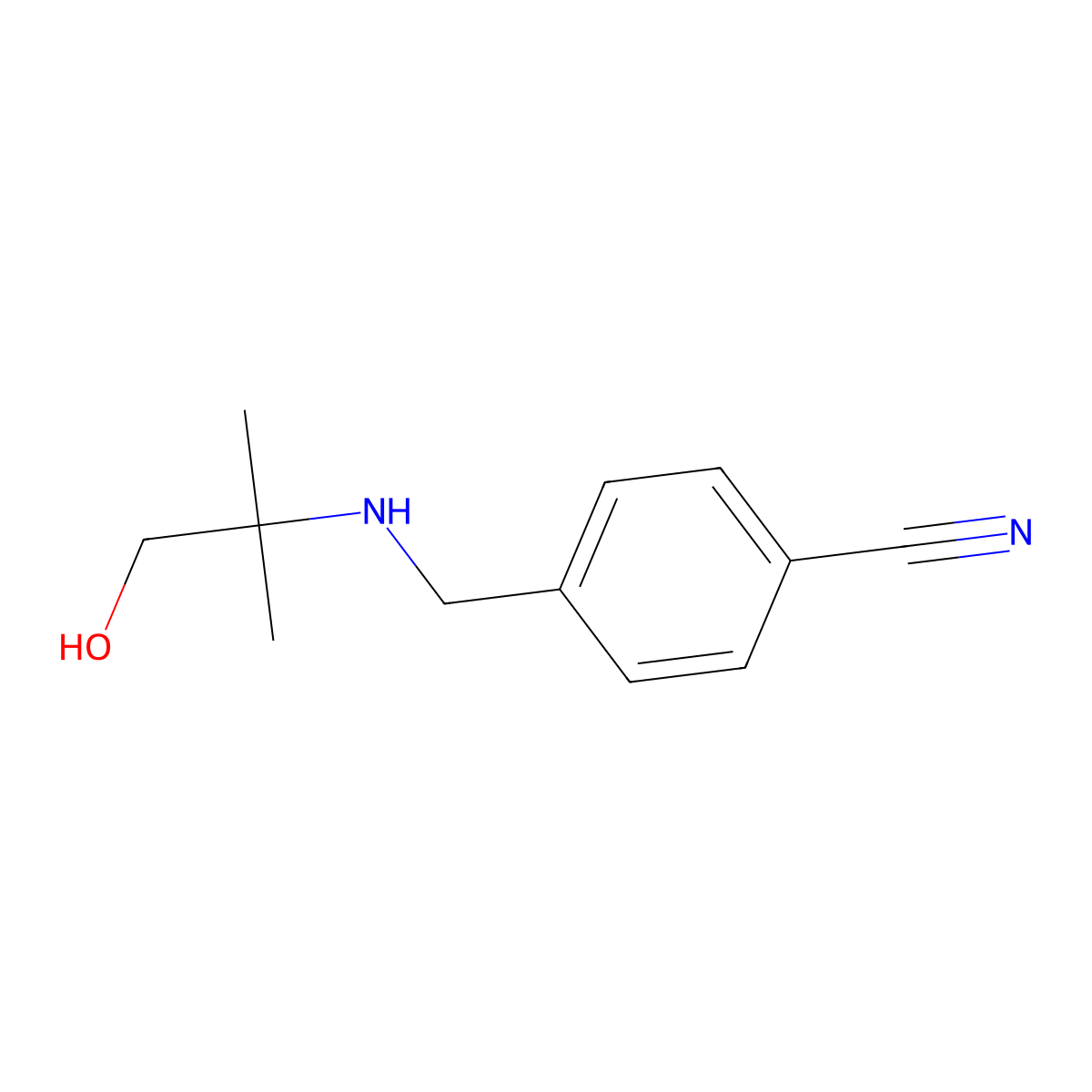 4-{[(1-Hydroxy-2-methylpropan-2-yl)amino]methyl}benzonitrile molecular structure, CAS 1038239-02-9