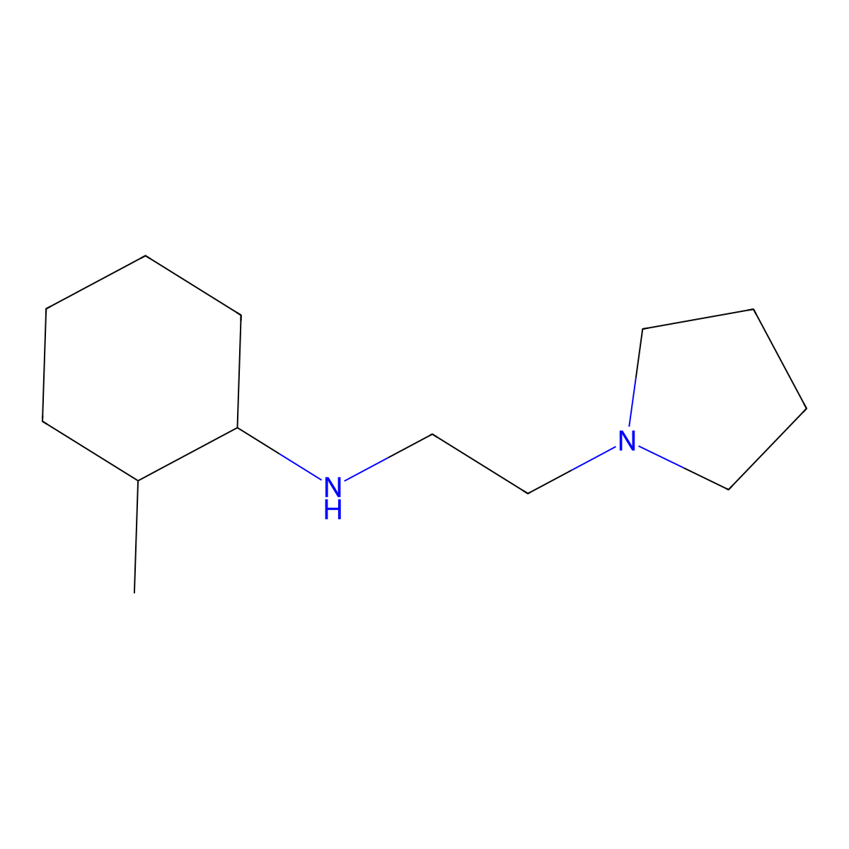 2-methyl-N-[2-(pyrrolidin-1-yl)ethyl]cyclohexan-1-amine, Mixture of diastereomers molecular structure, CAS 1038246-64-8