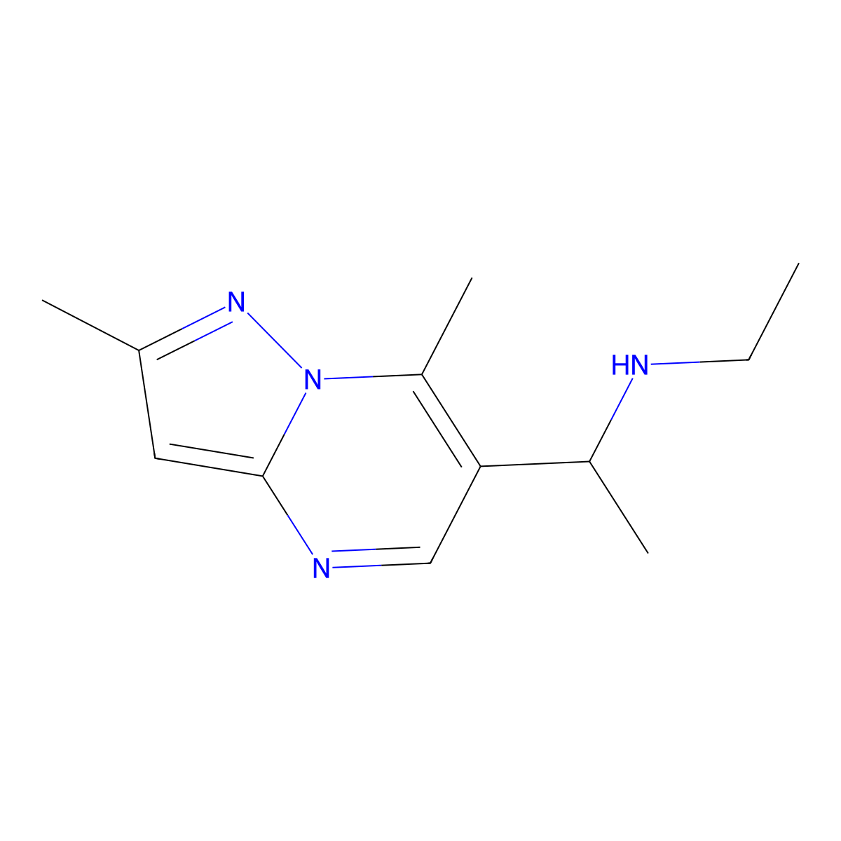 (1-{2,7-Dimethylpyrazolo[1,5-a]pyrimidin-6-yl}ethyl)(ethyl)amine molecular structure, CAS 1038250-92-8