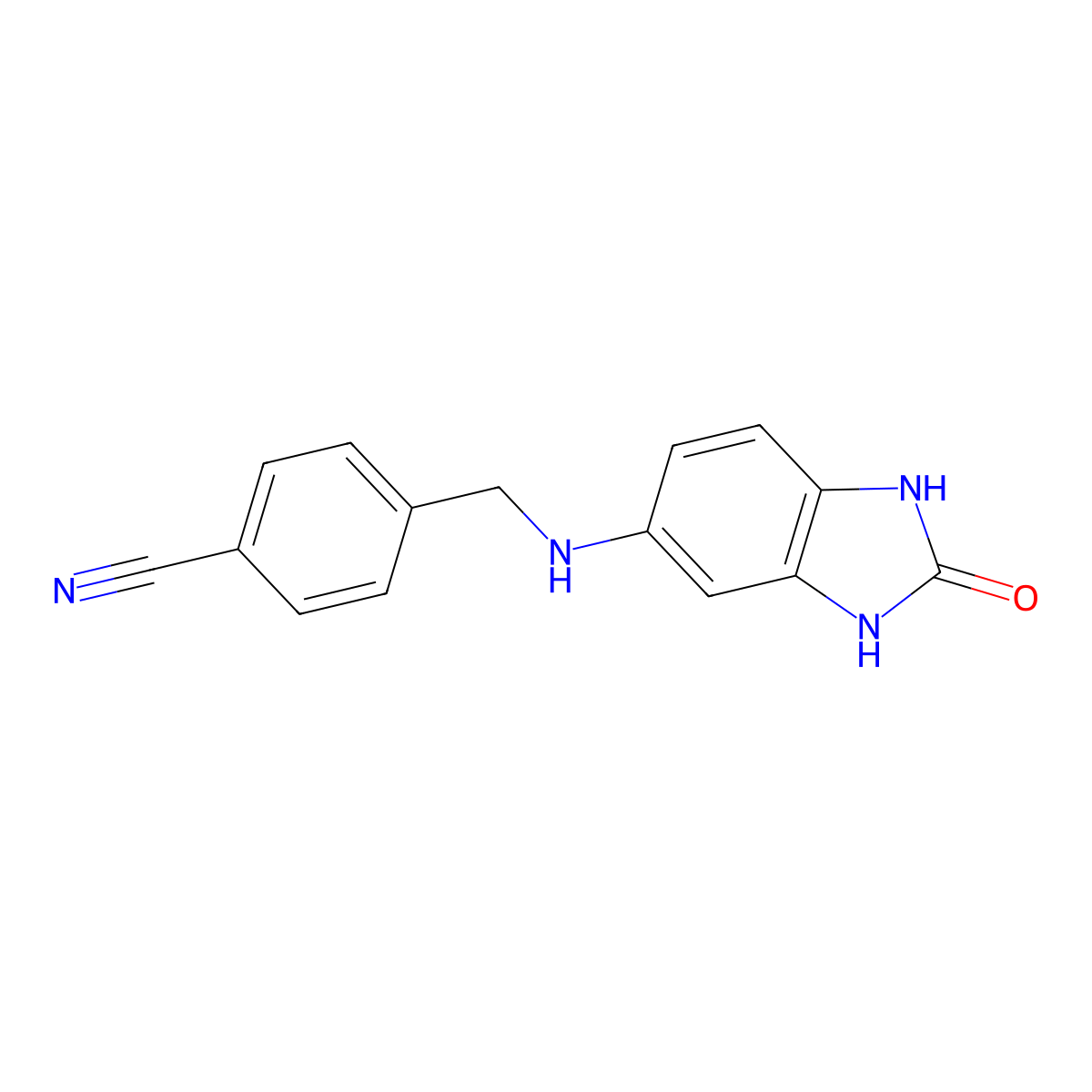 4-{[(2-oxo-2,3-dihydro-1H-1,3-benzodiazol-5-yl)amino]methyl}benzonitrile molecular structure, CAS 1038266-27-1