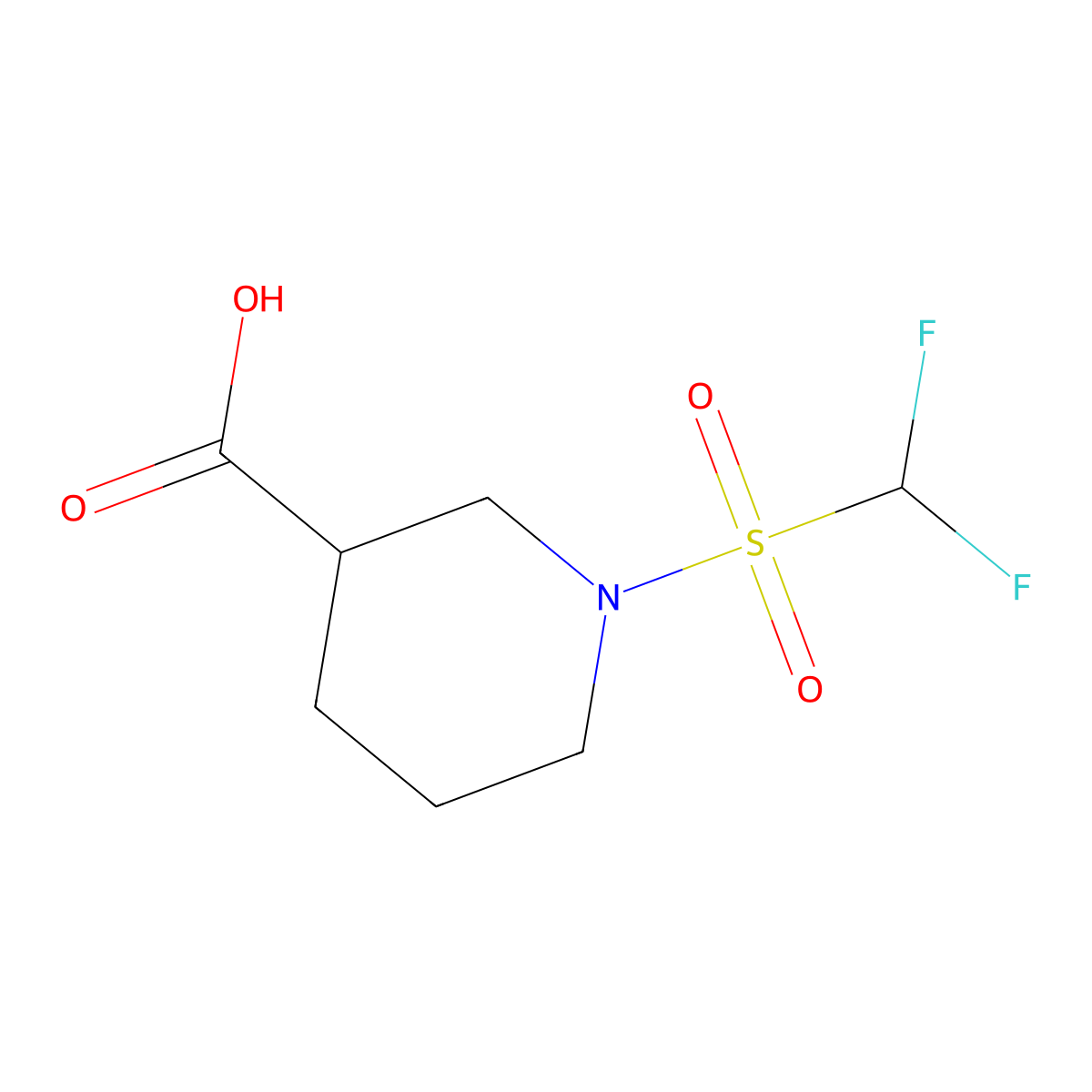 1-Difluoromethanesulfonylpiperidine-3-carboxylic acid molecular structure, CAS 1038291-18-7