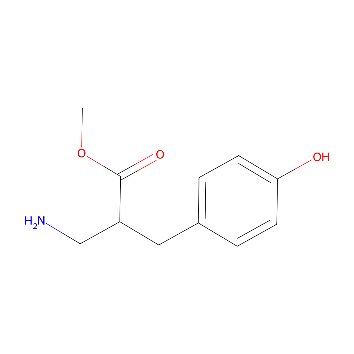 Methyl 3-amino-2-[(4-hydroxyphenyl)methyl]propanoate molecular structure, CAS 1038292-92-0