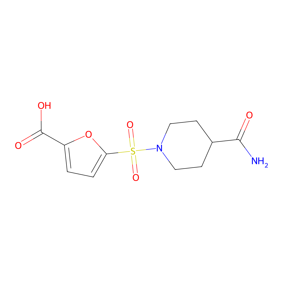 5-[(4-Carbamoylpiperidin-1-yl)sulfonyl]furan-2-carboxylic acid molecular structure, CAS 1038307-96-8