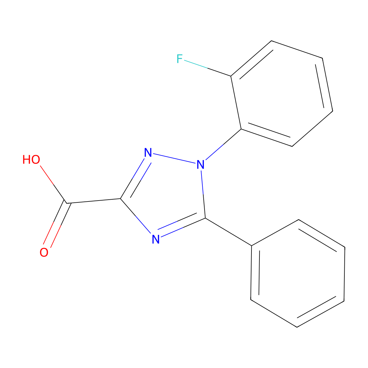 1-(2-fluorophenyl)-5-phenyl-1H-1,2,4-triazole-3-carboxylic acid molecular structure, CAS 1038309-05-5
