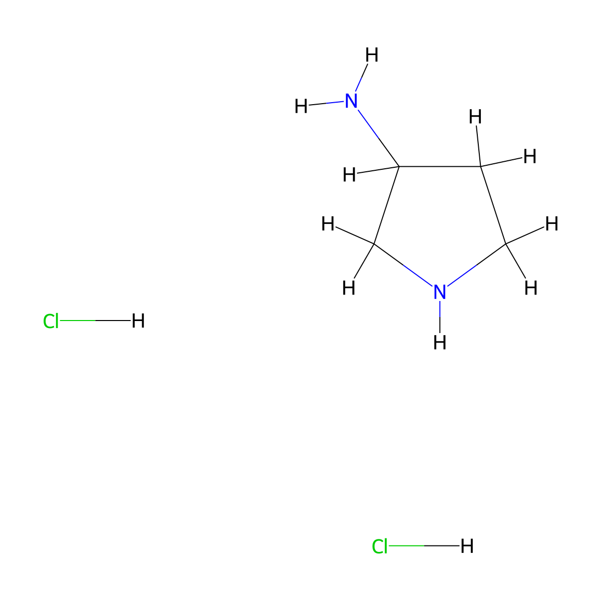 3-Aminopyrrolidine dihydrochloride molecular structure, CAS 103831-11-4
