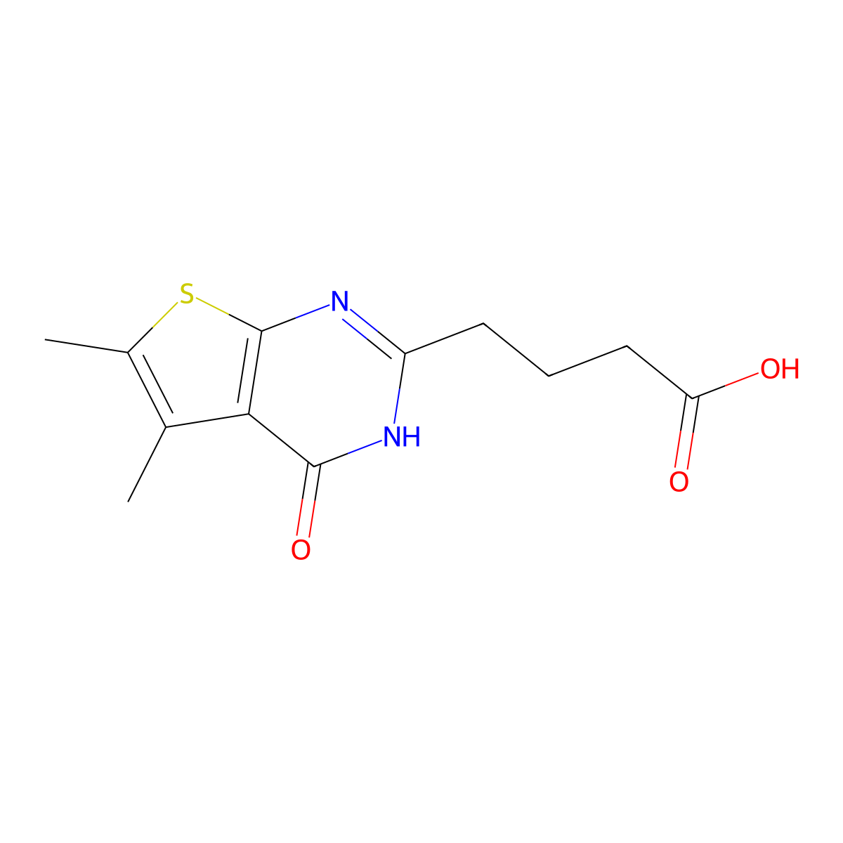 4-{5,6-dimethyl-4-oxo-3H,4H-thieno[2,3-d]pyrimidin-2-yl}butanoic acid molecular structure, CAS 1038333-32-2