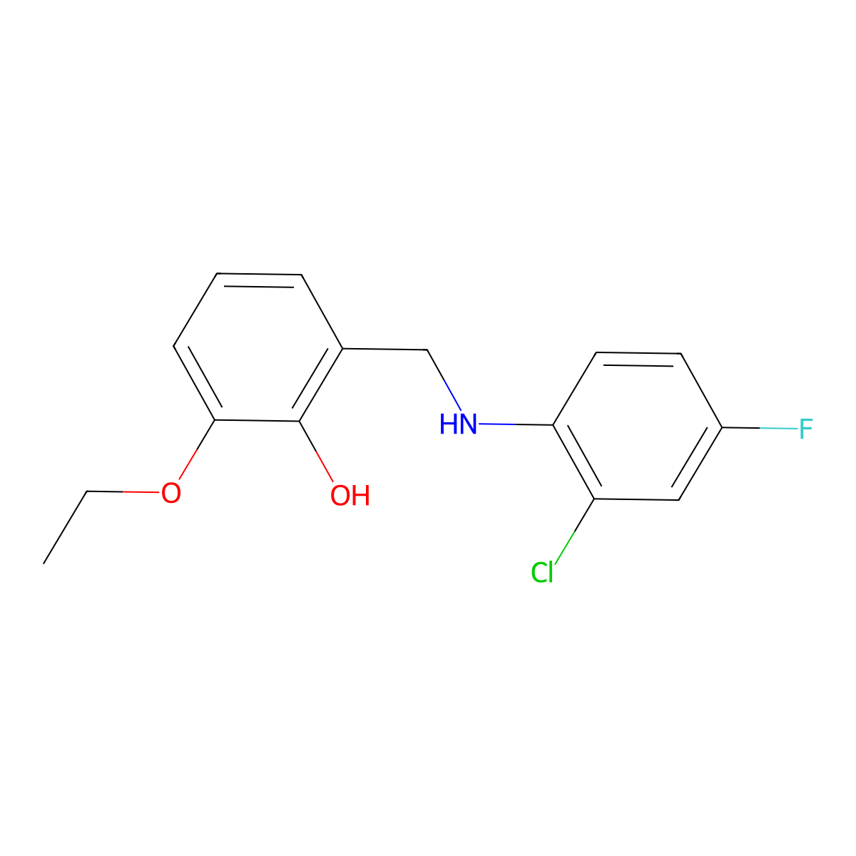 2-{[(2-Chloro-4-fluorophenyl)amino]methyl}-6-ethoxyphenol molecular structure, CAS 1038334-69-8