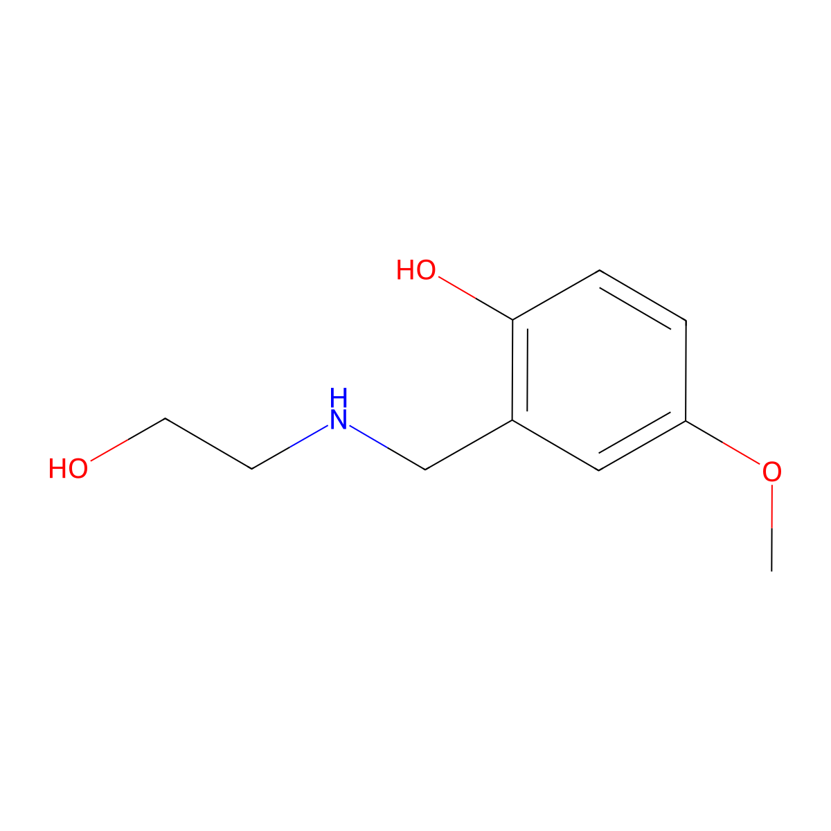 2-{[(2-Hydroxyethyl)amino]methyl}-4-methoxyphenol molecular structure, CAS 1038339-82-0