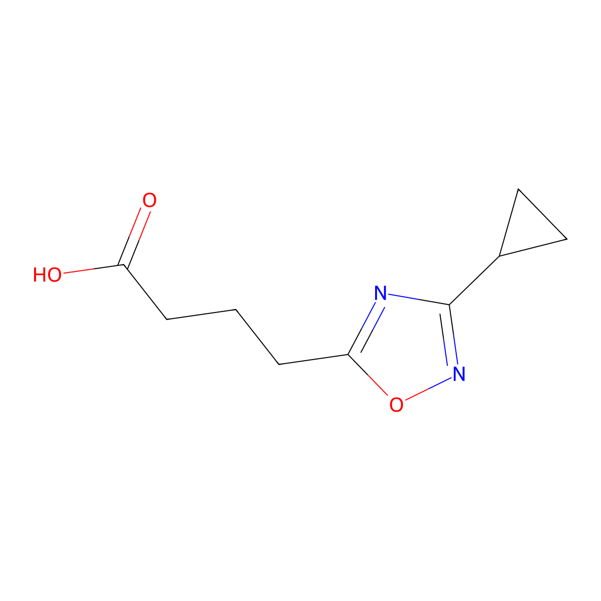 4-(3-Cyclopropyl-1,2,4-oxadiazol-5-yl)butanoic acid molecular structure, CAS 1038375-57-3