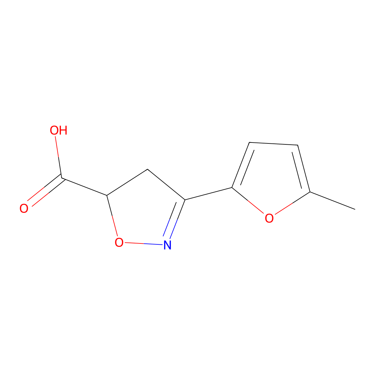 3-(5-Methylfuran-2-yl)-4,5-dihydro-1,2-oxazole-5-carboxylic acid molecular structure, CAS 1038376-27-0
