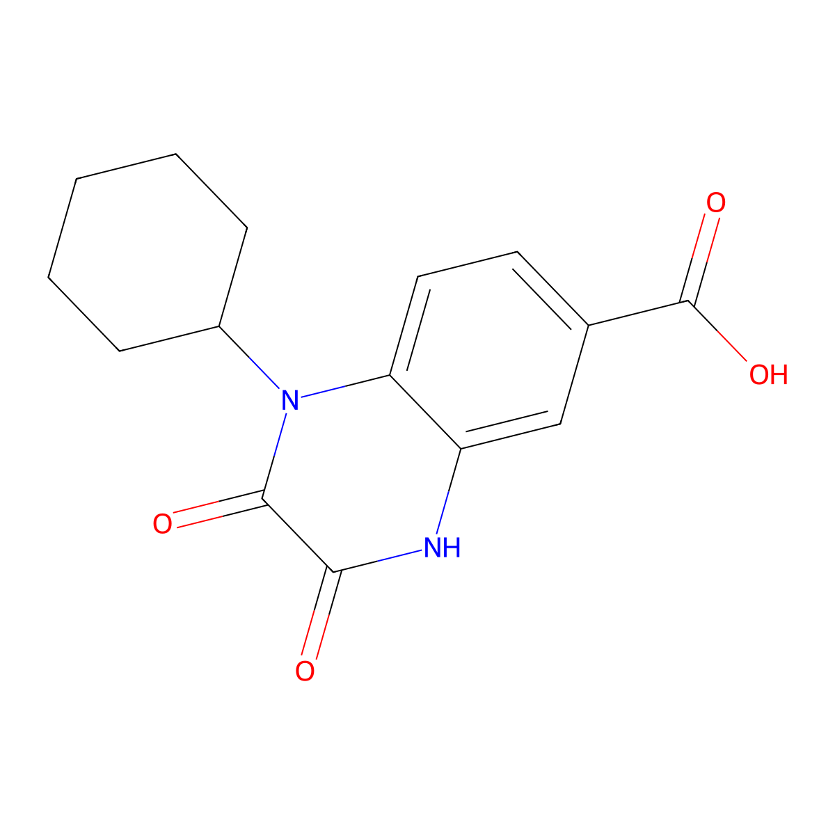 1-Cyclohexyl-2,3-dioxo-1,2,3,4-tetrahydroquinoxaline-6-carboxylic acid molecular structure, CAS 1038385-71-5