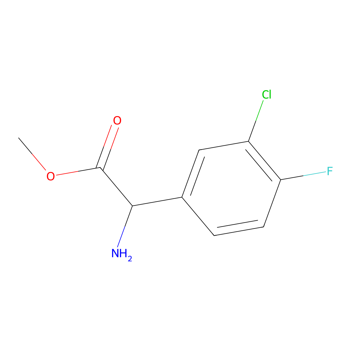 Methyl 2-amino-2-(3-chloro-4-fluorophenyl)acetate molecular structure, CAS 1038389-38-6
