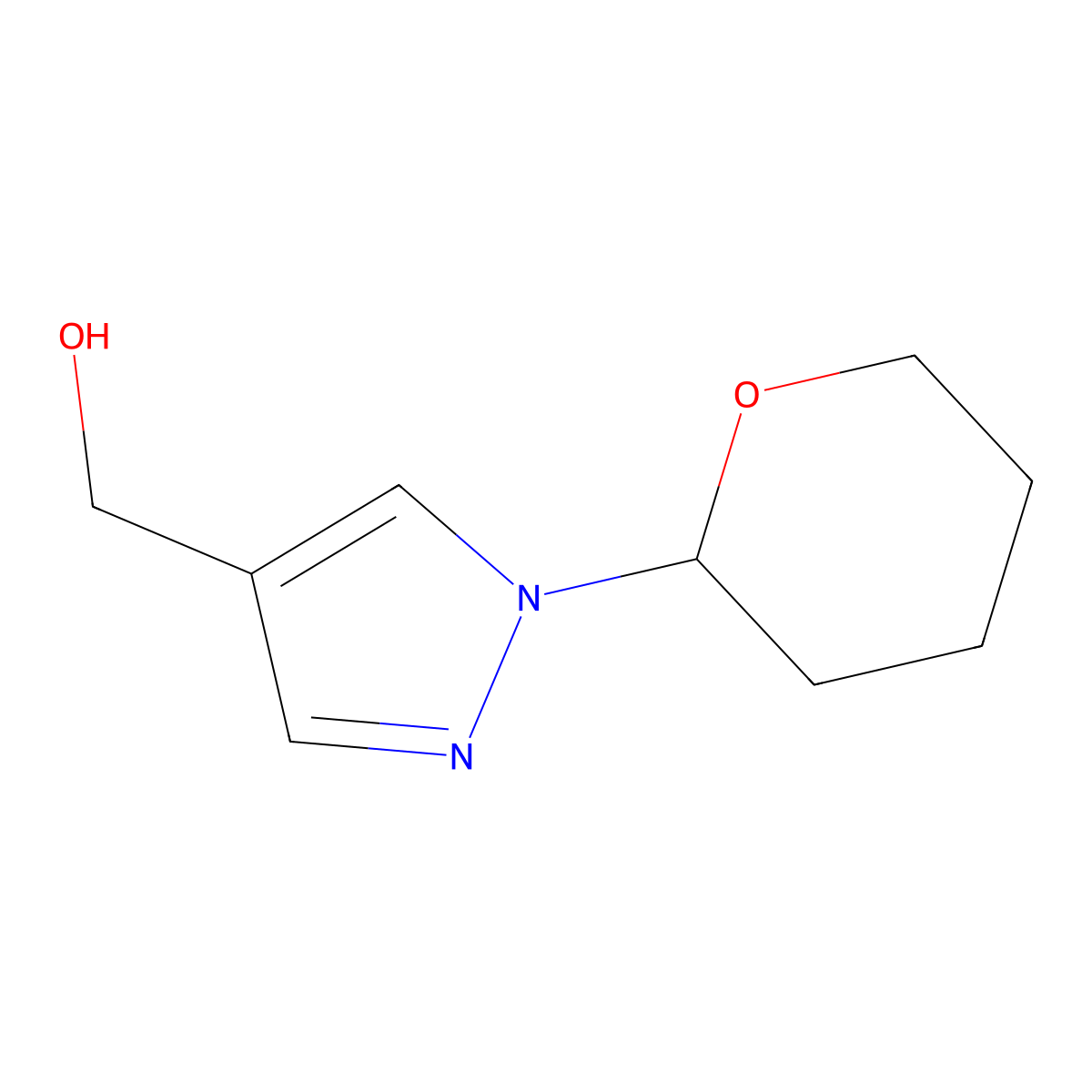 (1-(tetrahydro-2H-pyran-2-yl)-1H-pyrazol-4-yl)methanol molecular structure, CAS 1038392-13-0