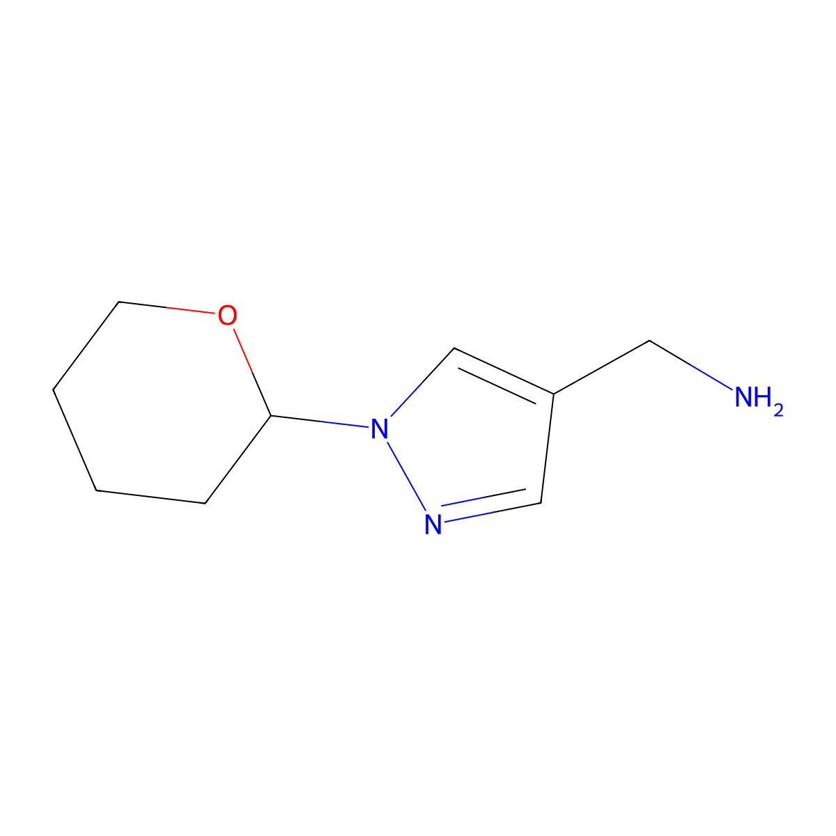 (1-(tetrahydro-2H-pyran-2-yl)-1H-pyrazol-4-yl)methanamine molecular structure, CAS 1038392-15-2