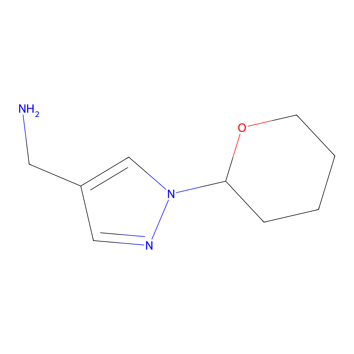 (1-(tetrahydro-2H-pyran-2-yl)-1H-pyrazol-4-yl)methanamine molecular structure, CAS 1038392-15-2