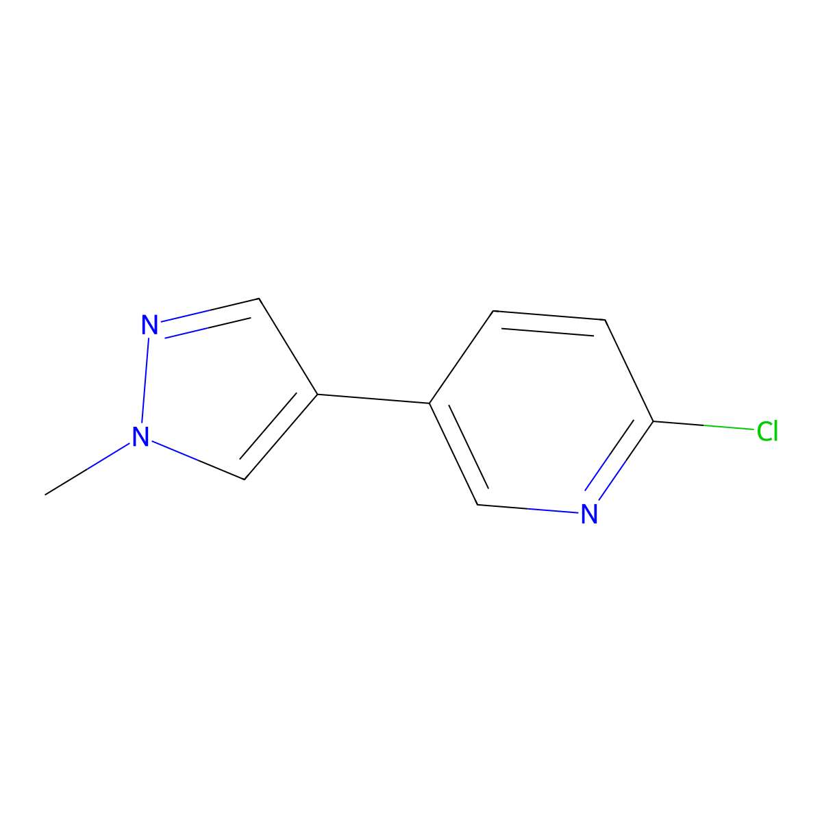 2-chloro-5-(1-methyl-1H-pyrazol-4-yl)pyridine molecular structure, CAS 1038392-68-5