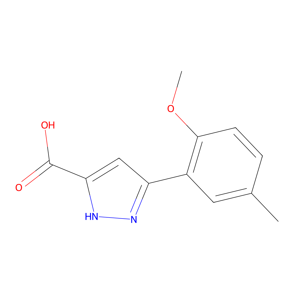 5-(2-Methoxy-5-methylphenyl)-1H-pyrazole-3-carboxylic acid molecular structure, CAS 1038397-89-5