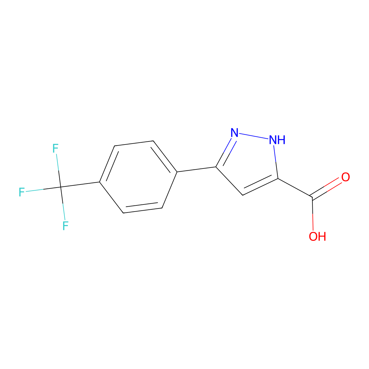 3-(4-(Trifluoromethyl)phenyl)-1H-pyrazole-5-carboxylic acid molecular structure, CAS 1038398-68-3