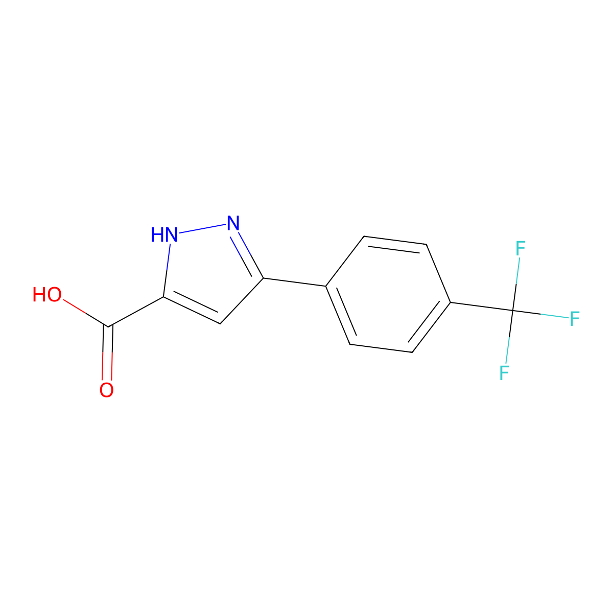 3-(4-(Trifluoromethyl)phenyl)-1H-pyrazole-5-carboxylic acid molecular structure, CAS 1038398-68-3