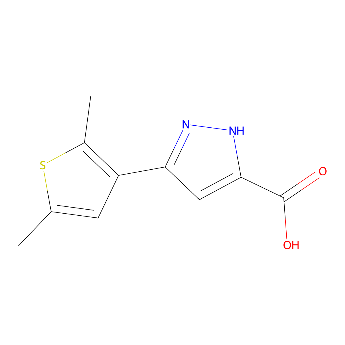 5-(2,5-dimethylthiophen-3-yl)-1H-pyrazole-3-carboxylic acid molecular structure, CAS 1038399-61-9
