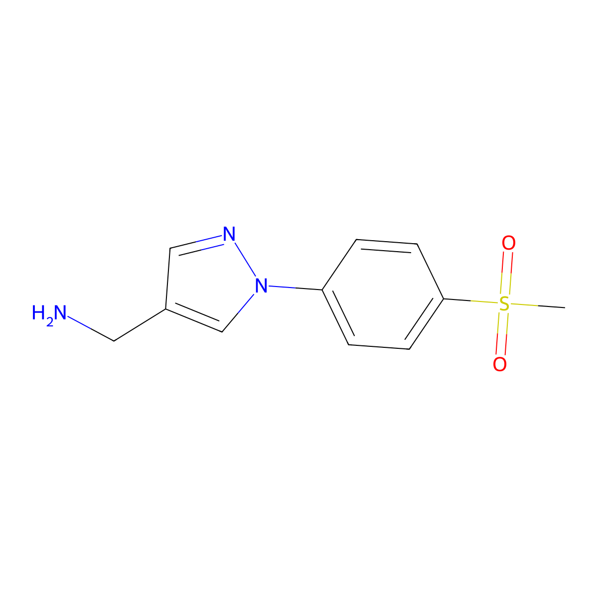 (1-(4-(Methylsulfonyl)phenyl)-1H-pyrazol-4-yl)methanamine molecular structure, CAS 1038408-77-3