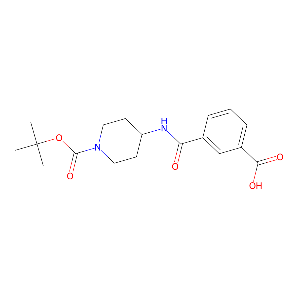 3-[1-(tert-Butoxycarbonyl)piperidin-4-ylcarbamoyl]benzoic acid molecular structure, CAS 1038409-56-1
