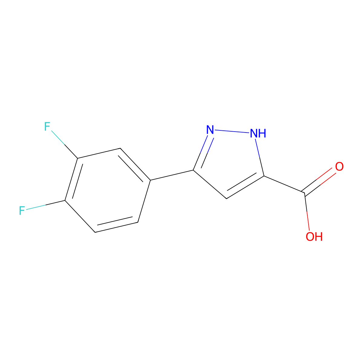 3-(3,4-difluorophenyl)-1H-pyrazole-5-carboxylic acid molecular structure, CAS 1038550-27-4