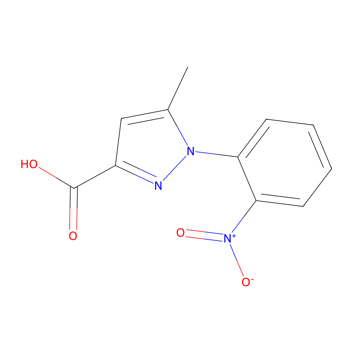 5-methyl-1-(2-nitrophenyl)-1H-pyrazole-3-carboxylic acid molecular structure, CAS 103856-74-2