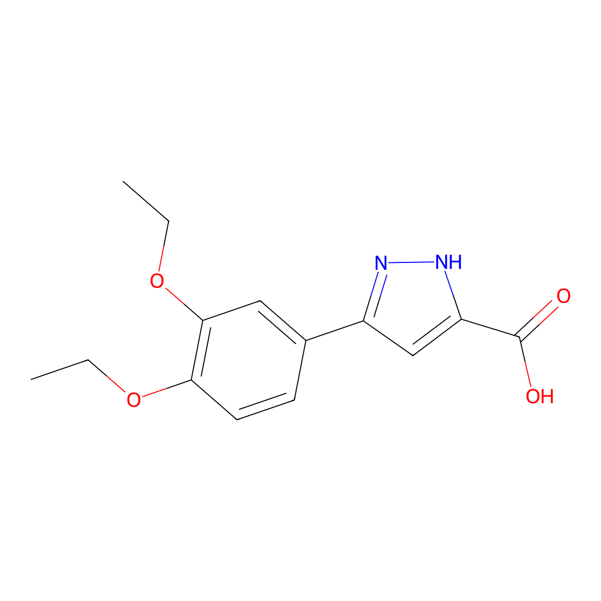 5-(3,4-diethoxyphenyl)-1H-pyrazole-3-carboxylic acid molecular structure, CAS 1038563-07-3