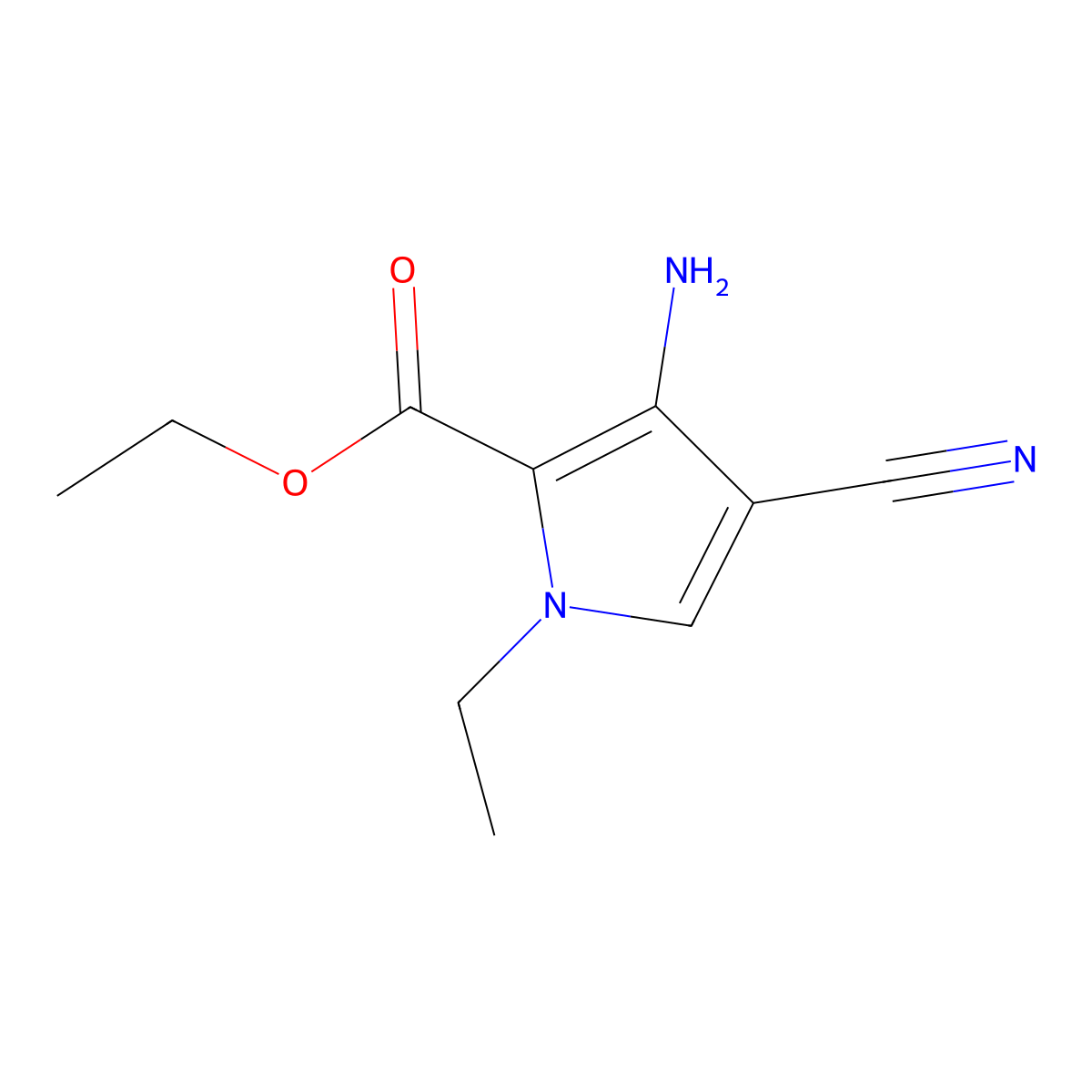 ethyl 3-amino-4-cyano-1-ethyl-1H-pyrrole-2-carboxylate molecular structure, CAS 1038697-86-7