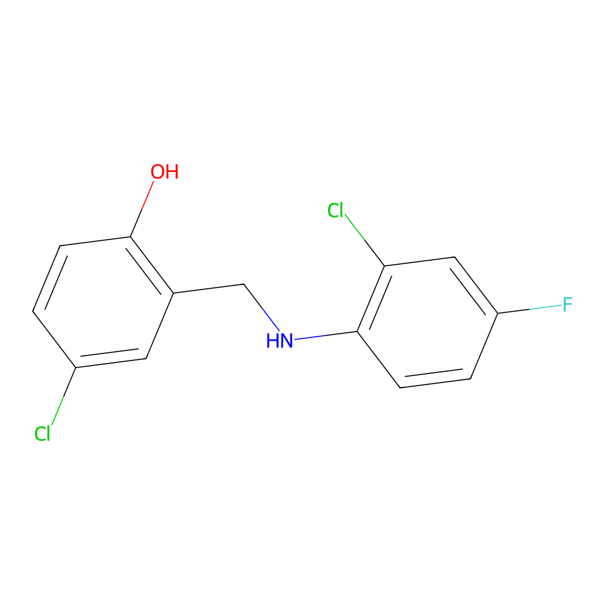4-Chloro-2-{[(2-chloro-4-fluorophenyl)amino]methyl}phenol molecular structure, CAS 1038702-29-2