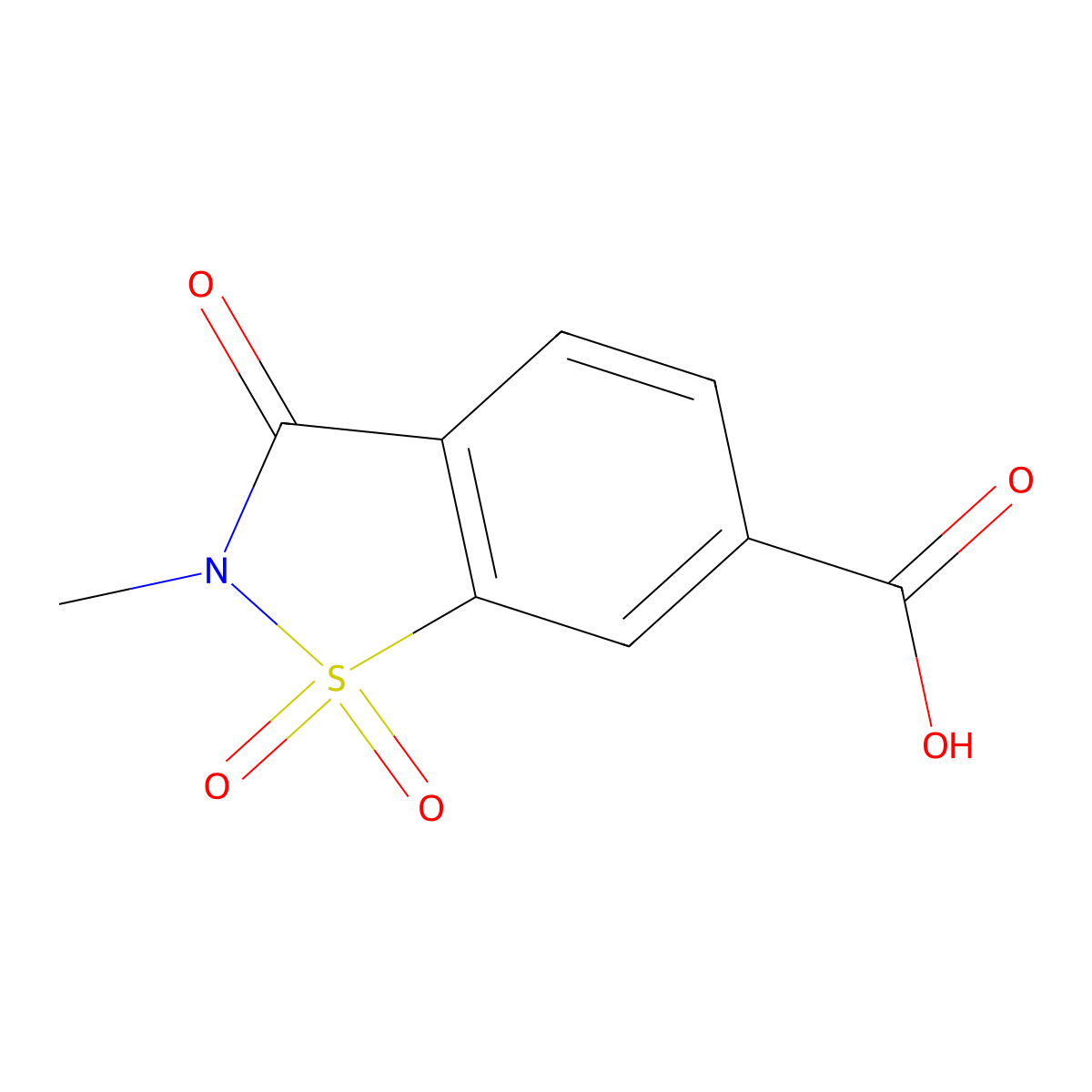 2-Methyl-1,1,3-trioxo-2,3-dihydro-1lambda6,2-benzothiazole-6-carboxylic acid molecular structure, CAS 1038706-82-9