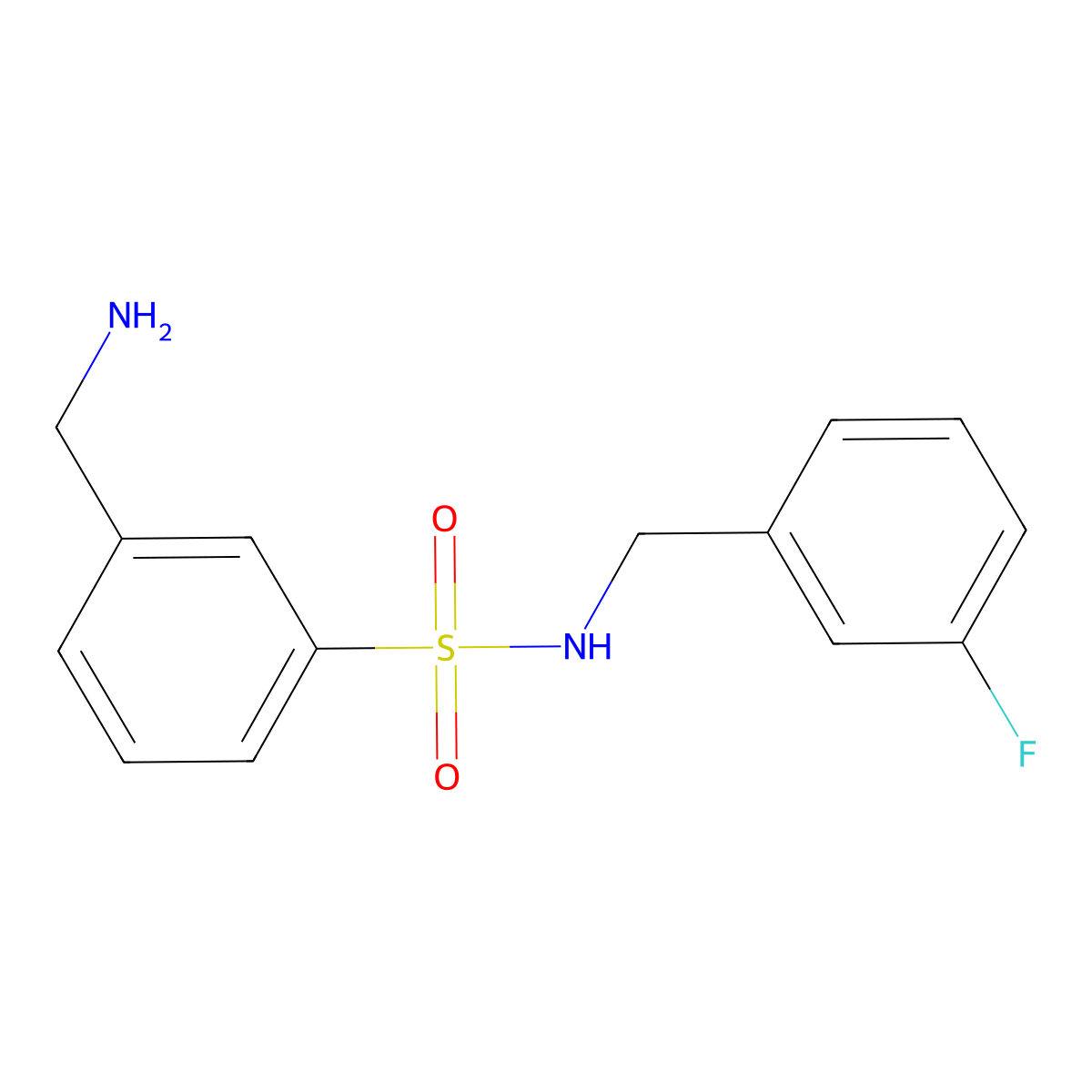 3-(aminomethyl)-N-[(3-fluorophenyl)methyl]benzene-1-sulfonamide molecular structure, CAS 1038725-38-0
