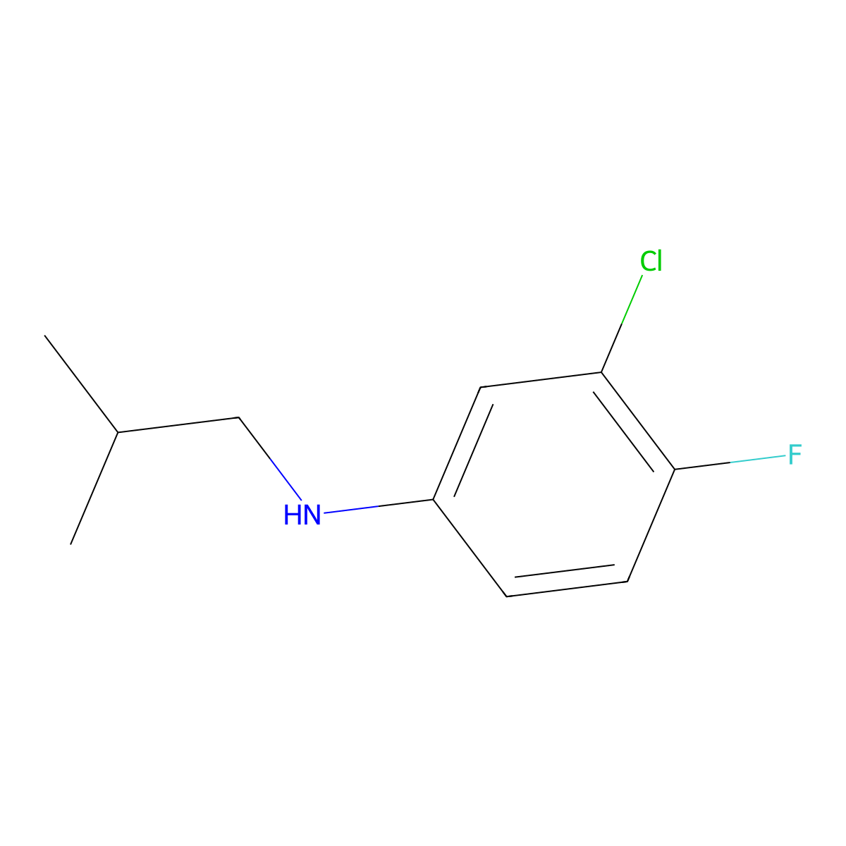 3-chloro-4-fluoro-N-(2-methylpropyl)aniline molecular structure, CAS 1038734-58-5