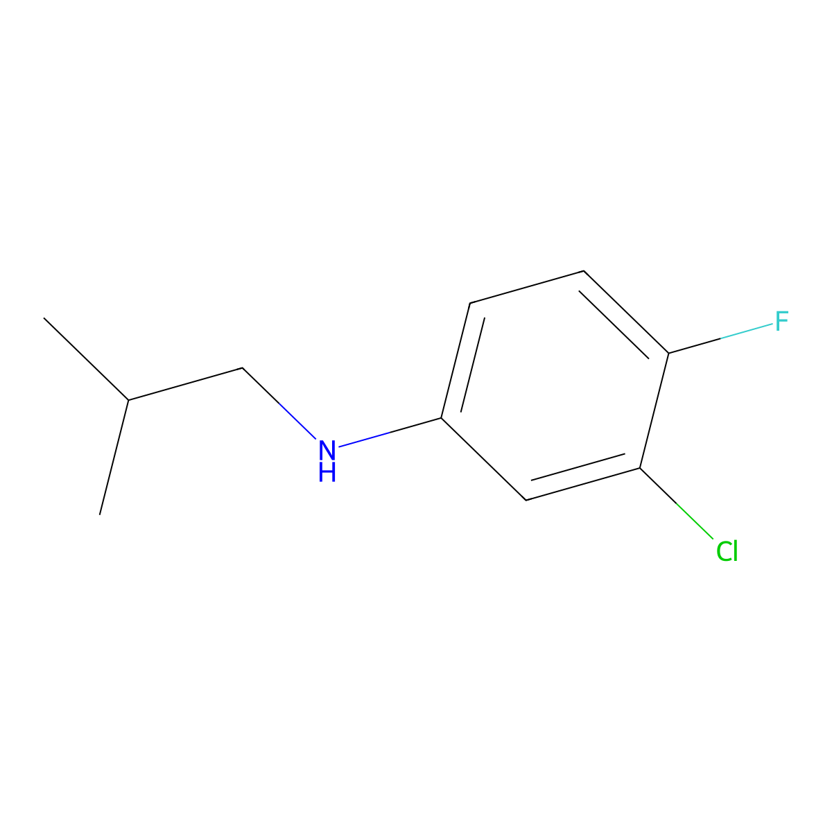 3-chloro-4-fluoro-N-(2-methylpropyl)aniline molecular structure, CAS 1038734-58-5
