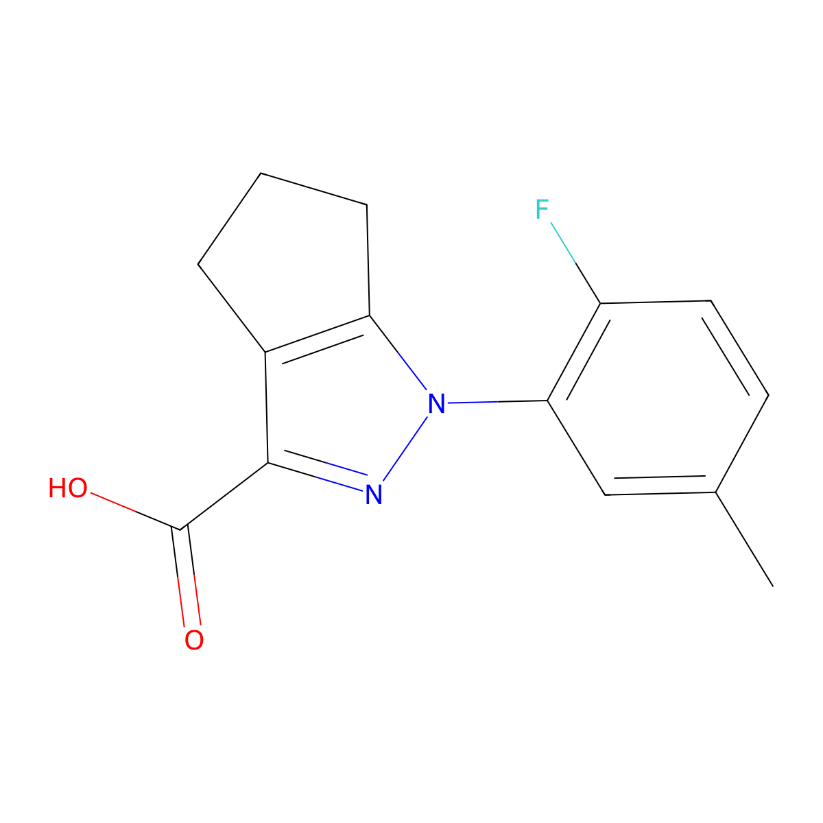 1-(2-fluoro-5-methylphenyl)-1H,4H,5H,6H-cyclopenta(c)pyrazole-3-carboxylic acid molecular structure, CAS 1038738-52-1