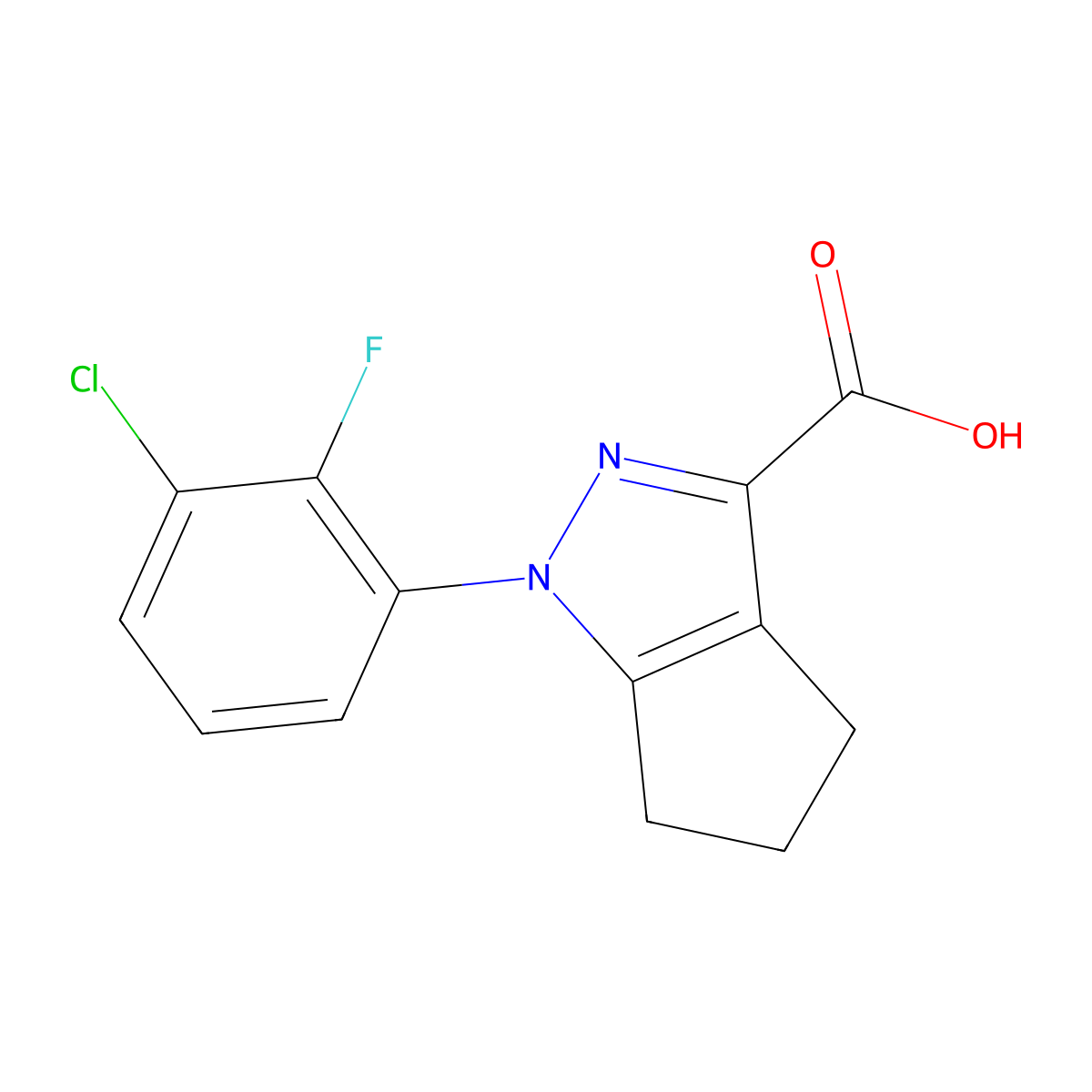 1-(3-chloro-2-fluorophenyl)-1H,4H,5H,6H-cyclopenta(c)pyrazole-3-carboxylic acid molecular structure, CAS 1038738-53-2