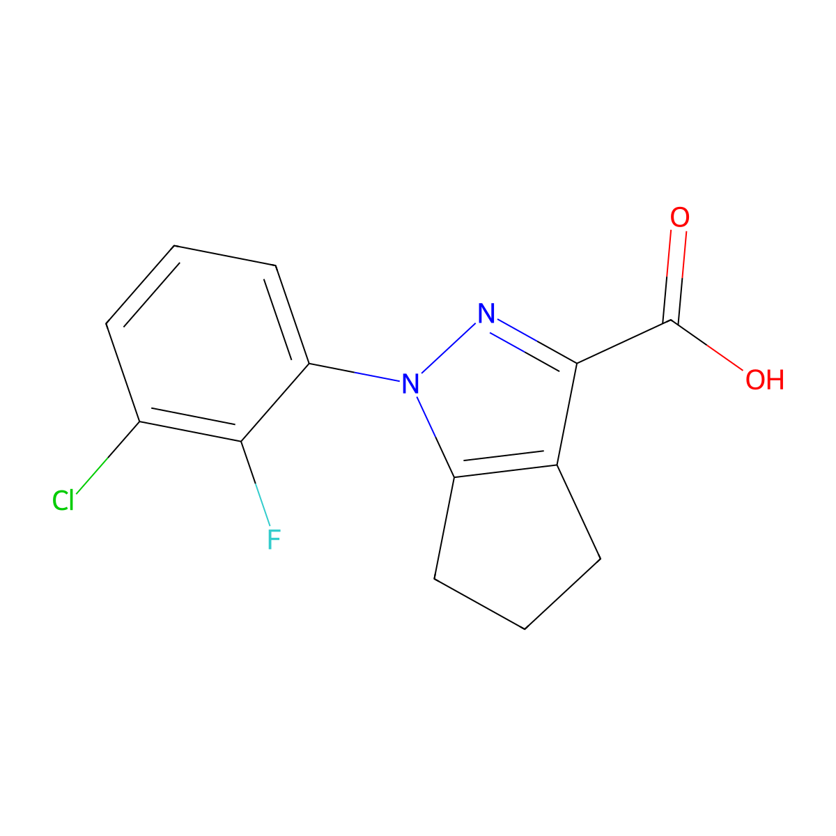 1-(3-chloro-2-fluorophenyl)-1H,4H,5H,6H-cyclopenta(c)pyrazole-3-carboxylic acid molecular structure, CAS 1038738-53-2