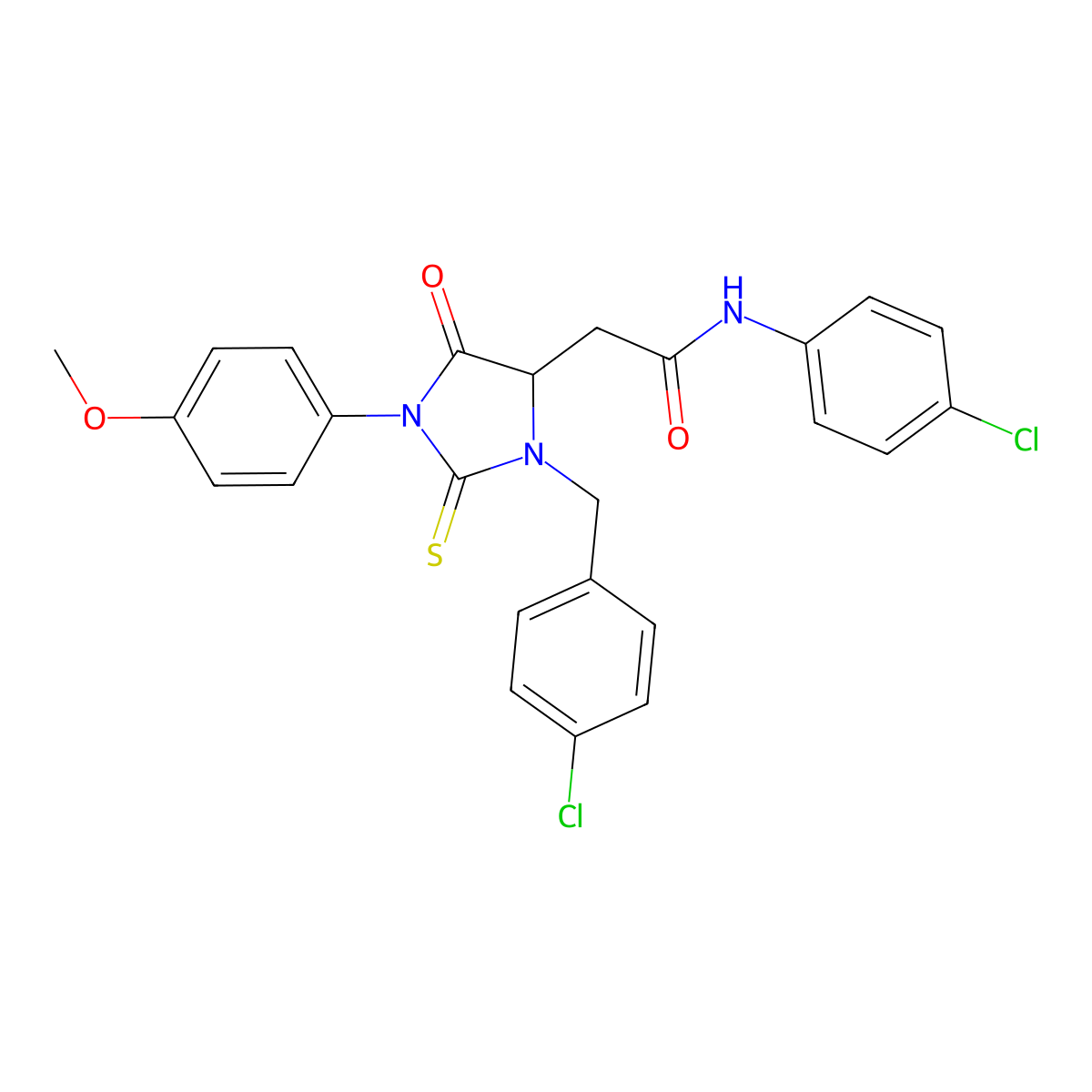 2-[3-(4-chlorobenzyl)-1-(4-methoxyphenyl)-5-oxo-2-thioxoimidazolidin-4-yl]-N-(4-chlorophenyl)acetamide molecular structure, CAS 1038741-97-7