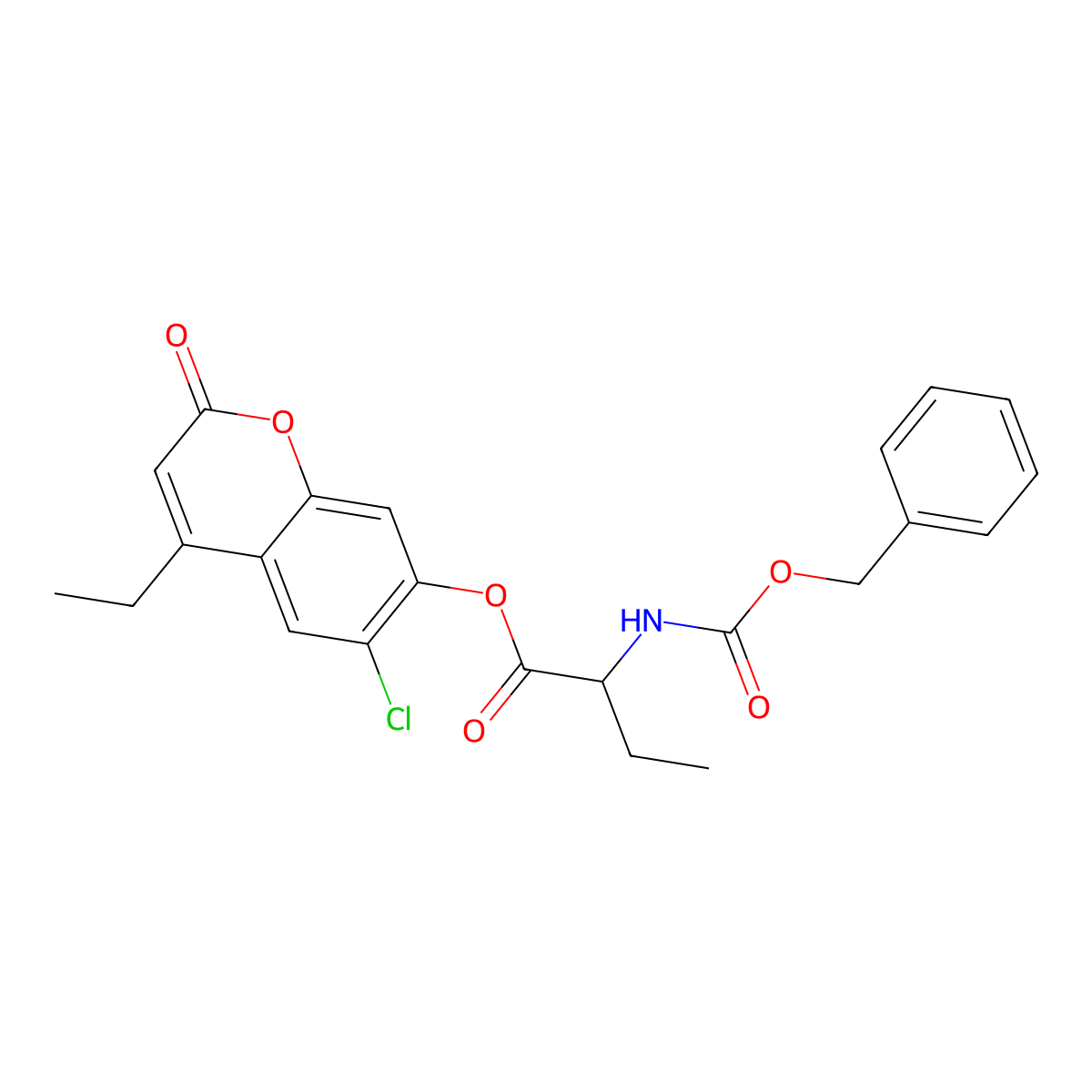 6-chloro-4-ethyl-2-oxo-2H-chromen-7-yl 2-{[(benzyloxy)carbonyl]amino}butanoate molecular structure, CAS 1038745-37-7