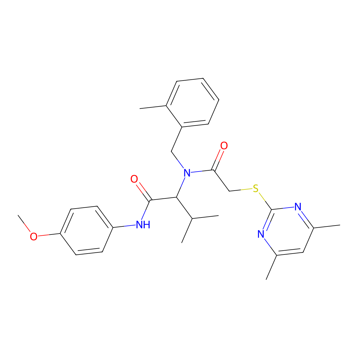 N~2~-{[(4,6-dimethylpyrimidin-2-yl)sulfanyl]acetyl}-N-(4-methoxyphenyl)-N~2~-(2-methylbenzyl)valinamide molecular structure, CAS 1038753-19-3