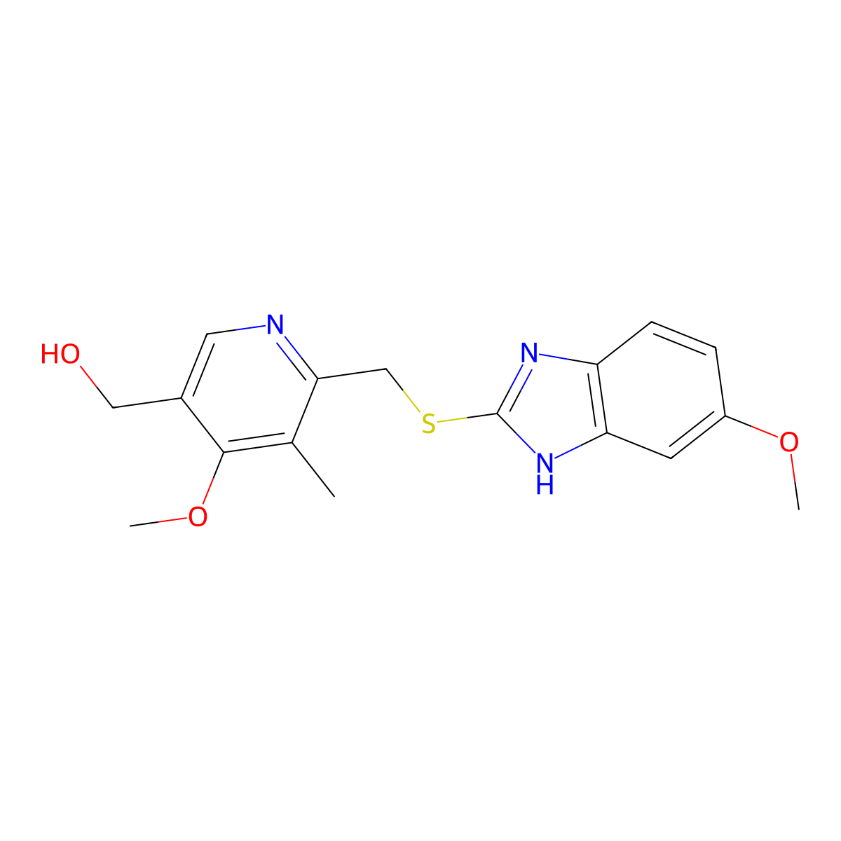 4-Methoxy-6-(((6-methoxy-1H-benzimidazol-2-yl)thio)methyl)-5-methyl-3-pyridinemethanol molecular structure, CAS 103876-99-9