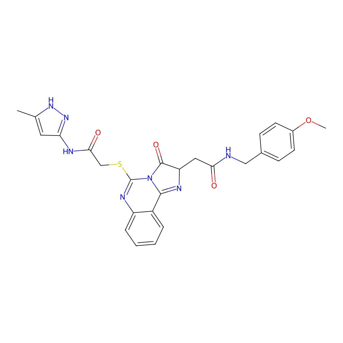 N-[(4-methoxyphenyl)methyl]-2-[5-[2-[(5-methyl-1H-pyrazol-3-yl)amino]-2-oxoethyl]sulfanyl-3-oxo-2H-imidazo[1,2-c]quinazolin-2-yl]acetamide molecular structure, CAS 1038764-89-4
