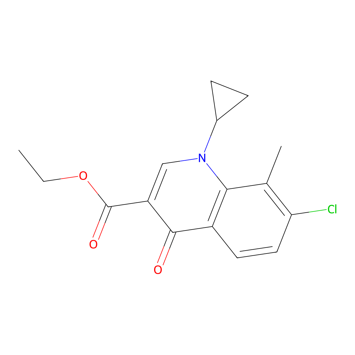 Ethyl 7-chloro-1-cyclopropyl-1,4-dihydro-8-methyl-4-oxo-3-quinolinecarboxylate molecular structure, CAS 103877-51-6