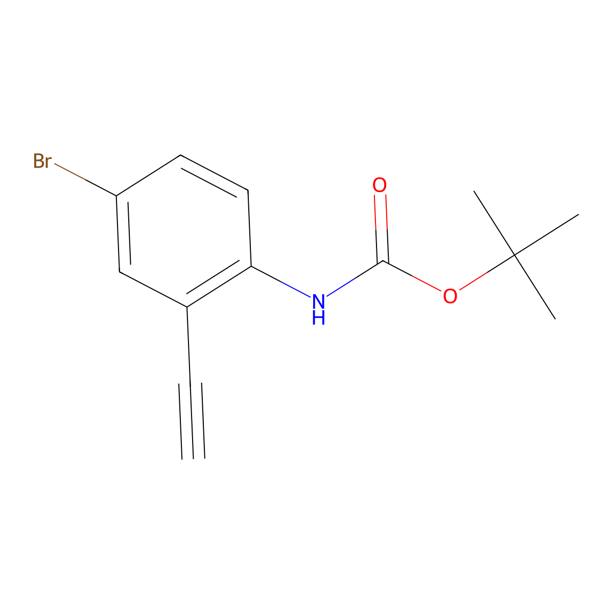 tert-butyl N-(4-bromo-2-ethynylphenyl)carbamate molecular structure, CAS 1038779-13-3