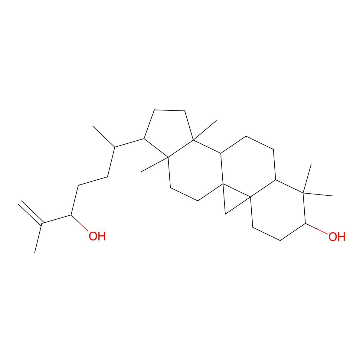 (1R,3aS,3bS,5aR,7S,91R,101S,12aR)-1-((2R)-5-hydroxy-6-methylhept-6-en-2-yl)-3a,6,6,12a-tetramethylhexadecahydrocyclopenta(a)cyclopropa(e)phenanthren-7-ol molecular structure, CAS 10388-48-4