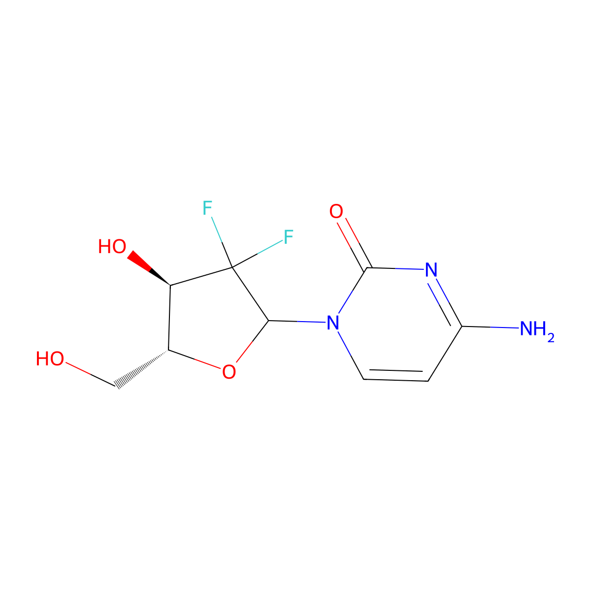 4-Amino-1-((4R,5R)-3,3-difluoro-4-hydroxy-5-(hydroxymethyl)tetrahydrofuran-2-yl)pyrimidin-2(1H)-one molecular structure, CAS 103882-84-4