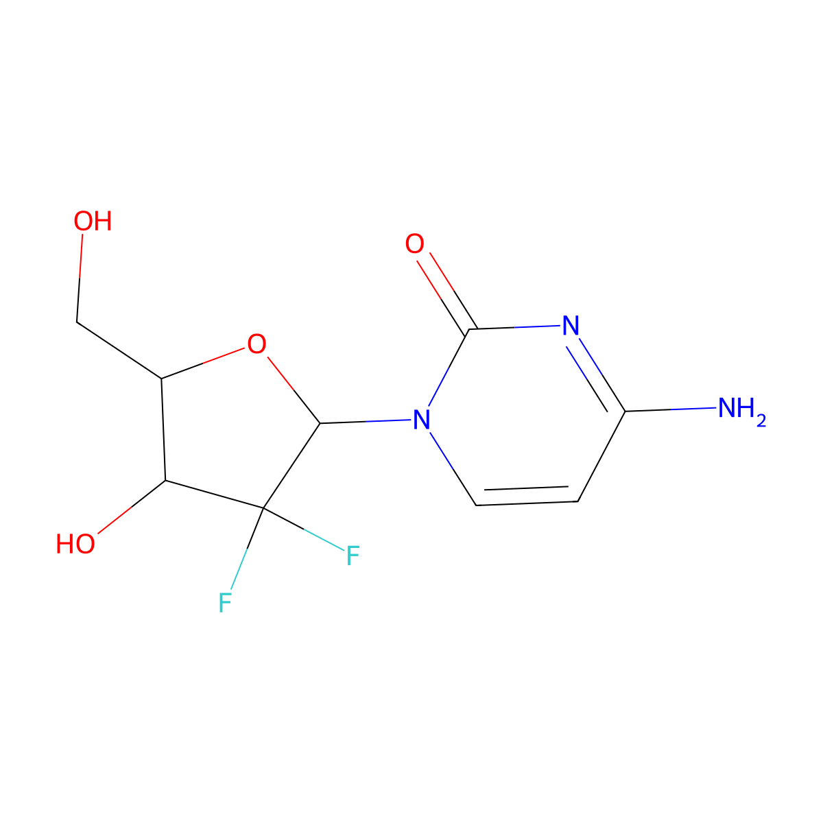 4-Amino-1-[3,3-difluoro-4-hydroxy-5-(hydroxymethyl)-2-oxolanyl]-2-pyrimidinone molecular structure, CAS 103882-85-5